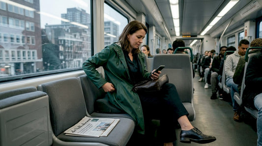 Vrouw let extra op haar houding tijdens het woon-werkverkeer